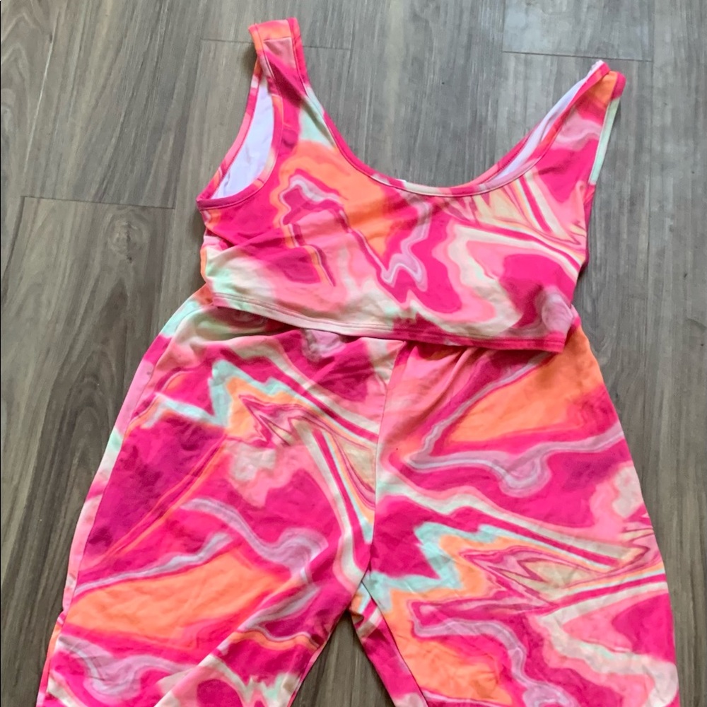Marble Cropped Tank Top biker short set